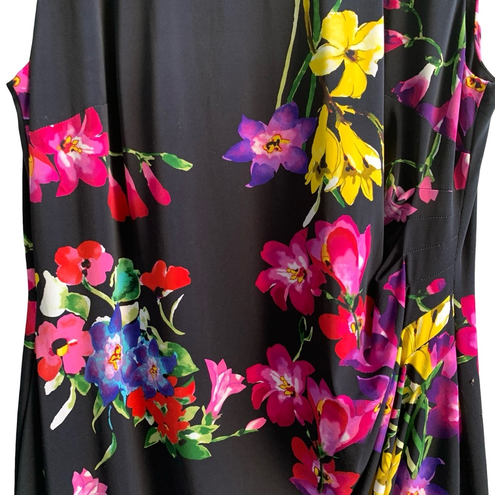 Ralph Lauren Pink Yellow Ruched Floral Sheath Dress Wedding Guest Sleeveless - Picture 3 of 14